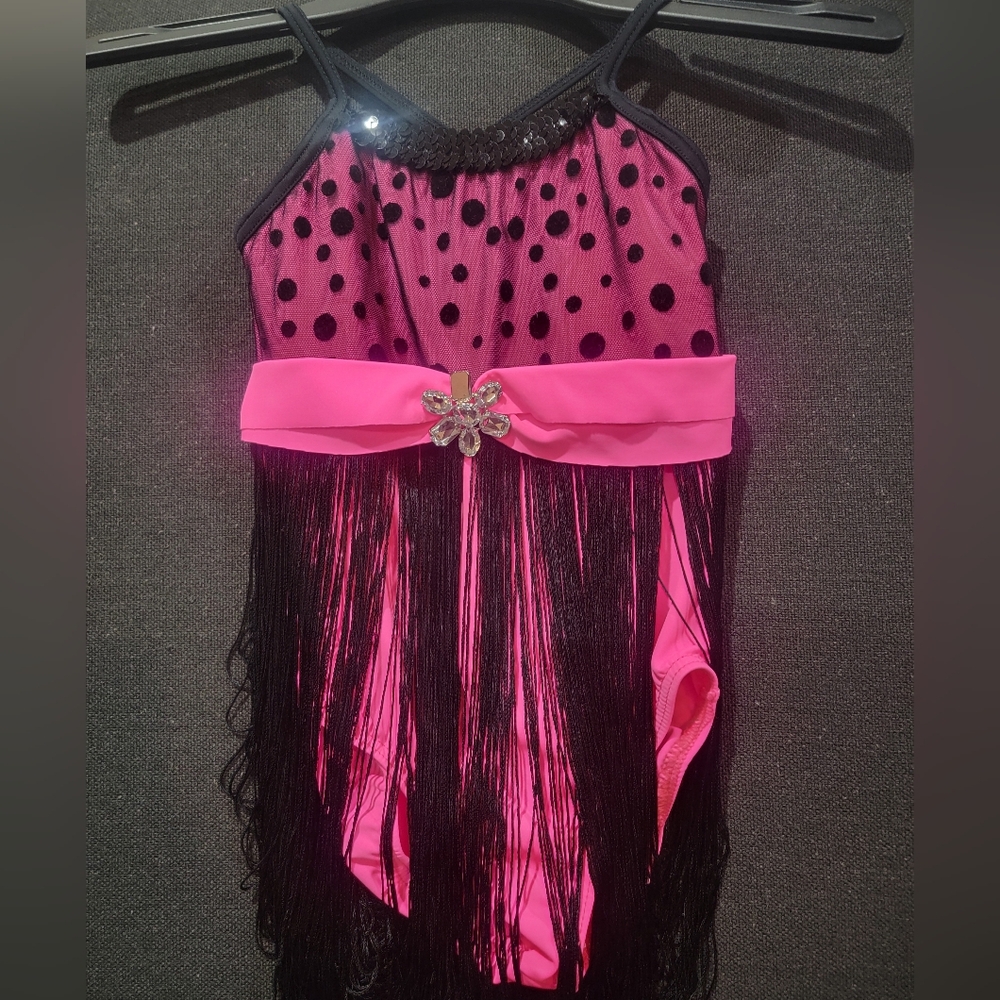 Kids Hot Pink and Black Fringe Dance Costume